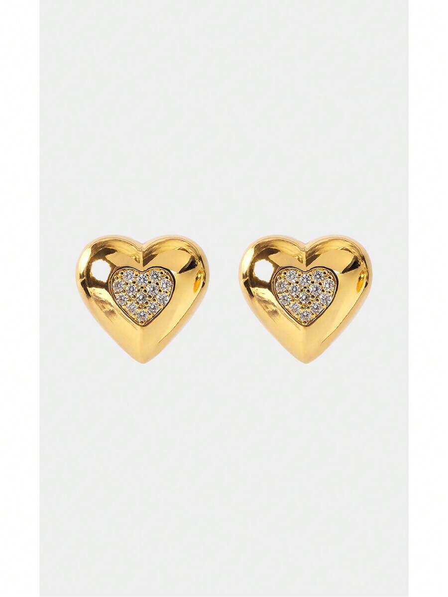 Noxbound A Pair Of Daily Small And Versatile Heart Earrings, Personalized And Niche Earrings And Earrings,18K Gold-Plated,Minimalist/Vintage/Elegant,For Mom/Women/Girl/Mother,Summer/Beach/Prom/Part/Vacation/Travel,BOHEMIAN/Modern/Chic,Daily Wear/Work Day,Heart - Gold - View 1