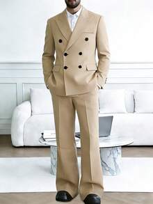 HUEFORM Men's Black Woven Twill Business Formal Suit Set - Khaki - View 3