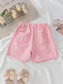 Quần short denim dáng rộng thoải mái, ngọt ngào, dễ thương dành cho bé gái. - Hồng - Xem 2