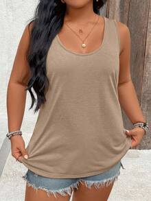 Linhara CURVE Plus Size Sleeveless Top, Comfortable & Fashionable Texture, Versatile Flattering Backless Design, Suitable For Commute, Dating, Vacation - Brown - View 4
