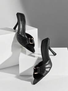 SHUZIA Giày sandal cao gót mũi nhọn màu đen giả da PU sang trọng dành cho nữ, thích hợp cho khiêu vũ, nghỉ dưỡng, dự tiệc, đám cưới, công sở. - màu đen - Xem 7