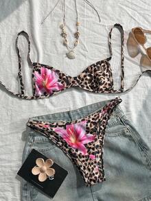 Swim Vcay 春夏数码印花无钢圈露背吊带泳衣和泳裤女士沙滩度假泳装比基尼套装 - 彩色 - 查看 1