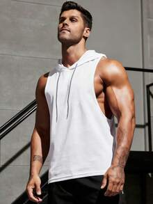 GymBeat 字母和动物印花连帽无袖运动背心，夏季 - 白色 - 查看 2