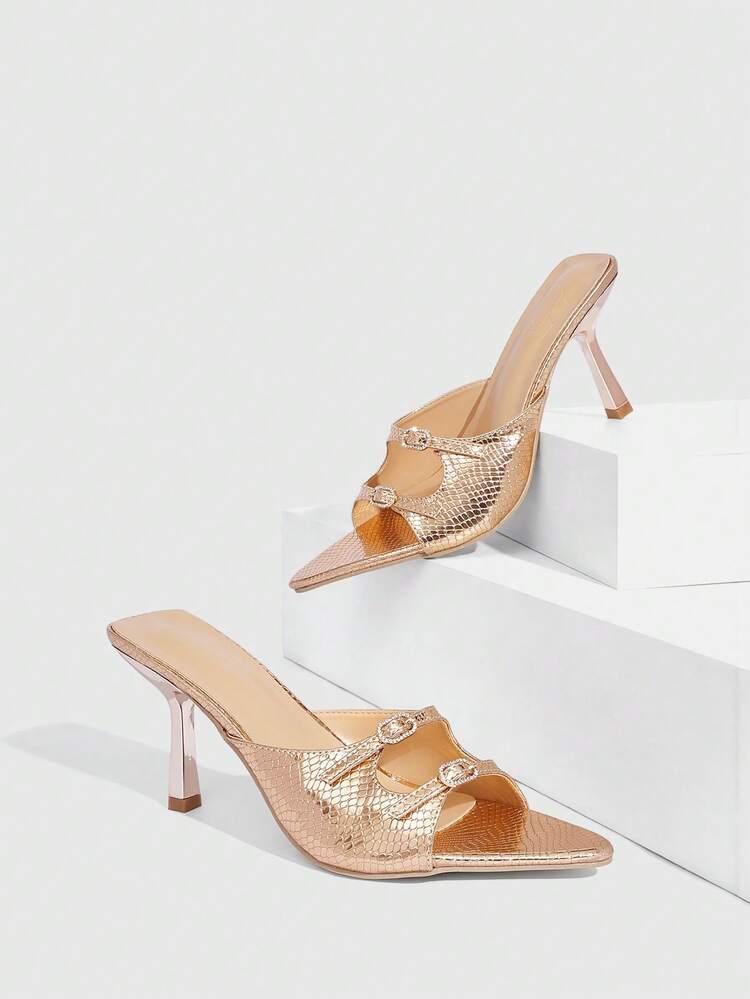 CUCCOO SZL Women Shoes Spring And Summer New Rose Gold Pointed Stiletto Women's High Heel Sandals Fashion Comfortable Versatile Sexy Party Women's Sandals Slippers Prom Heels
