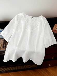 GlowEve CURVE Áo sơ mi nữ cỡ lớn thêu họa tiết, kiểu dáng thường ngày, đa năng. - trắng - Xem 1