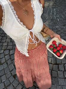 Sunnyshic Women's Elegant Casual Vacation Versatile Daily Wear Fashionable Plaid Fabric Waist Tie Cinched Waist Long Skirt, Spring/Summer - Multicolor - View 5