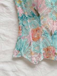 Soleia 欧美青春度假性感前卫露肩蕾丝双层修身束身胸衣上衣，INS粉色甜美浪漫花卉镂空刺绣塑身衣，女士夜间外出上衣，婚礼宾客礼服女士秋季女装 - 綠色 - 查看 6