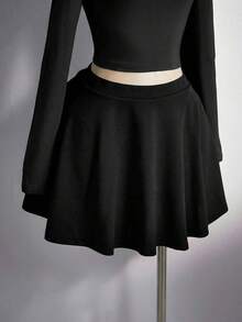 SHEIN ICON Bộ đồ Halloween cỡ lớn dành cho nữ gồm áo dài tay khoét eo và chân váy ngắn, trang phục Velma. - màu đen - Xem 7