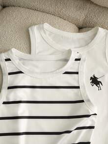 SHEIN LUNE Áo hai dây dáng rộng, tối giản với họa tiết kẻ sọc và màu trắng trơn, tạo nên phom dáng tôn dáng. - Đen và trắng - Xem 5