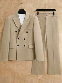 HUEFORM Men's Black Woven Twill Business Formal Suit Set - Khaki - View 6