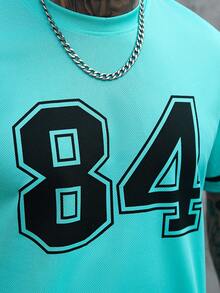 Manfinity Homme 男士薄荷蓝透气网眼字母印花短袖运动套装，春夏男士夏季运动服两件套，长款短裤T恤，男士号码球衣，男士街头服饰套装，男士休闲图案字母印花短袖T恤和短裤套装，适合日常休闲、周末旅行、户外活动、探险旅行、轻松的工作环境、送给男友/丈夫的礼物、周年纪念/生日礼物、派对、夏季假期、沙滩装、夏威夷婚礼等场合。 - 薄荷藍 - 查看 7