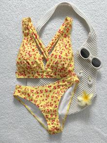 SHEIN Swim 2026新款女士性感印花沙滩比基尼泳装，适合度假的女士比基尼套装，包括花卉印花比基尼套装、Zestiva泳装、斑马纹Larsson套装、斑马纹泳衣、度假套装和女士比基尼套装。 - 彩色 - 查看 4