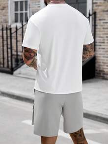 Manfinity CasualCool 男士短袖圆领T恤套装，实用口袋设计，针织T恤搭配梭织短裤，铆钉装饰口袋，细节精致，打造夏季休闲街头风 - 彩色 - 查看 2