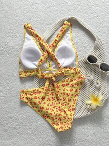 SHEIN Swim 2026新款女士性感印花沙滩比基尼泳装，适合度假的女士比基尼套装，包括花卉印花比基尼套装、Zestiva泳装、斑马纹Larsson套装、斑马纹泳衣、度假套装和女士比基尼套装。 - 彩色 - 查看 5
