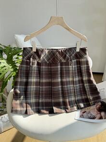 Comfortcana 大码女式格子百褶A字裙，学院风 - 彩色 - 查看 4