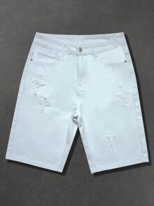 Manfinity Hypemode Men's Patched Denim Shorts - White - View 5