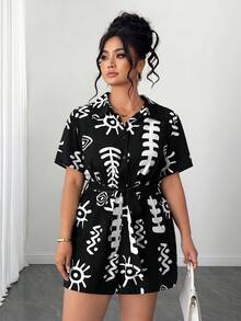 SHEIN Clasi 大码夏季休闲印花连体衣 - 彩色 - 查看 4