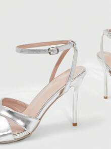 CUCCOO SZL 女士鞋履 春夏新款 银色镜面交叉绑带踝带简约女士高跟凉鞋 时尚舒适 百搭性感派对宴会女士凉鞋 - 銀色 - 查看 6