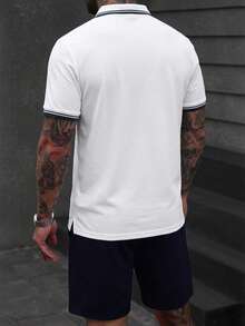 Manfinity CasualCool 男士休闲Polo衫套装，男士刺绣Polo衫套装，男士白色上衣蓝色短裤Polo衫套装，纽扣Polo衫套装，短袖短裤Polo衫套装，休闲两件套。适合日常外出、朋友聚会、通勤，也是送给丈夫、男友或朋友的理想礼物。 - 藍白色 - 查看 2