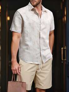Manfinity RSRT Men's Fashion Casual Vacation Jacquard Short Sleeve Shirt And Shorts Set Mens Two Piece Outfits Men Summer Outfits Set Short Sets For Men Man Clothes Outfit Set Men Vacation Outfits Sets Old Money,Daily Leisure, Weekend Trips, Outdoor Activities, Travel Expeditions, Relaxed Work Environments Or Semi-Formal Occasions, Boyfriend/Husband Gift, Anniversary /Birthday Gift Party Summer Vacation Holiday,Wedding,Spring To Summer,Easter,Y2k,Vintage - Multicolor - View 4