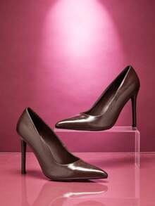 SHUZIA Women's Elegant Chic Sexy Pointy Toe Gold Stiletto Pumps - Burgundy - View 5