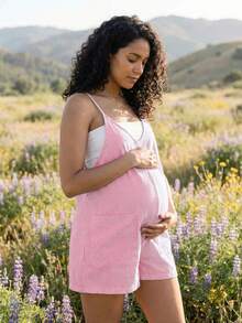 Boho Mama 孕妇条纹口袋休闲连体衣 - 粉色 - 查看 2