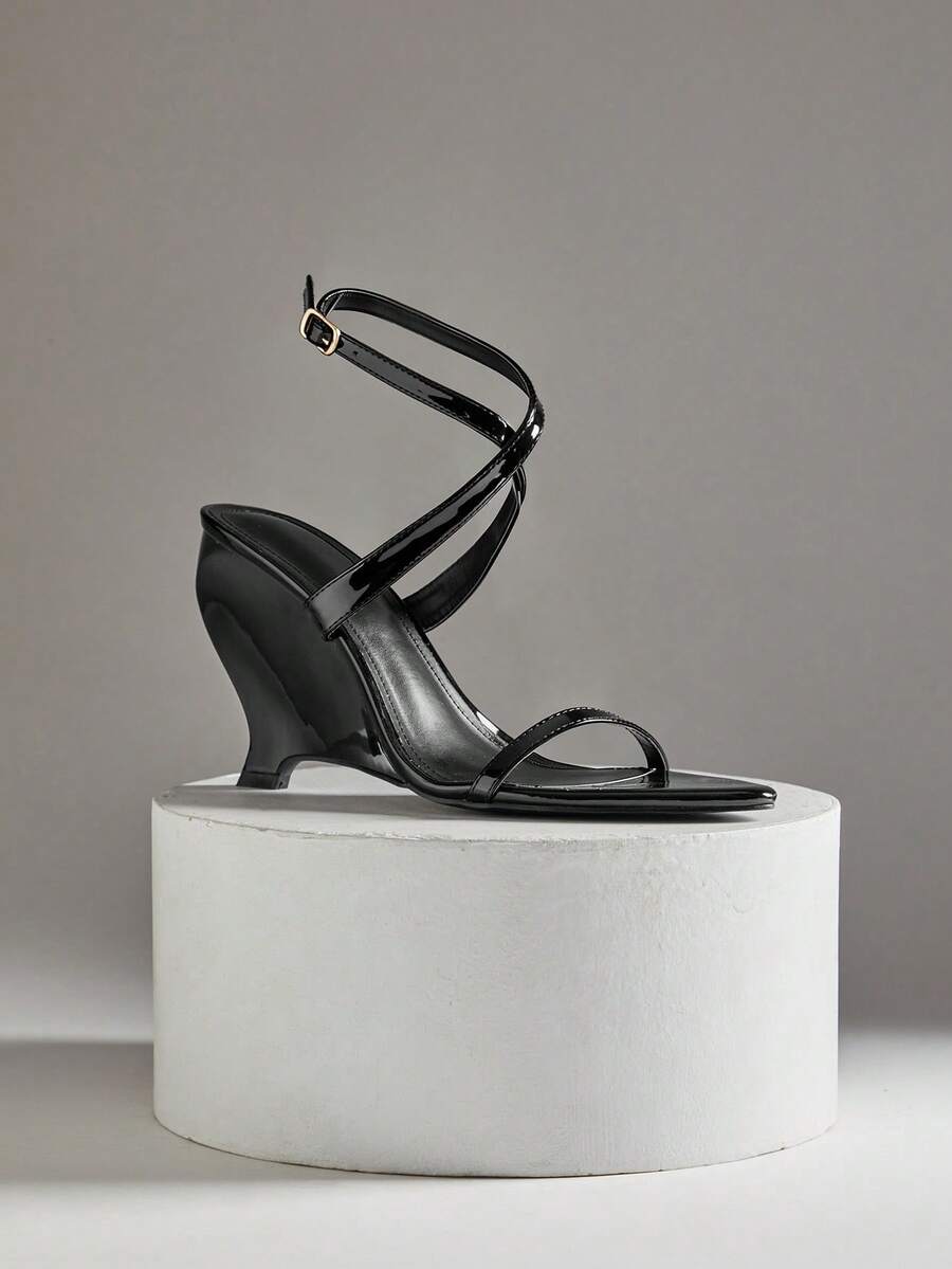 SHUZIA Giày sandal đế xuồng quai ngang mắt cá chân tối giản, gợi cảm dành cho nữ. - màu đen - Xem 1