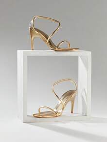 SHUZIA 女士宽楦优雅简约方头后带细高跟凉鞋 - 金色 - 查看 5