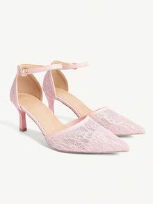 CUCCOO CHICEST Giày cao gót mũi nhọn nữ, cao vừa phải, màu hồng, buộc dây, quai ngang mắt cá chân, kiểu dáng khoét lỗ, thời trang, thanh lịch, gợi cảm, thích hợp cho tiệc cưới. - Hồng - Xem 2