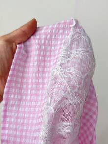 Flirla Women's Summer Lace Plaid Strap Mini Dress Golf White Sexy - Pink - View 7