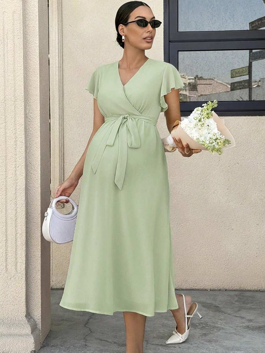 MaterniWear 孕妇夏季休闲纯色连衣裙 - 綠色 - 查看 1