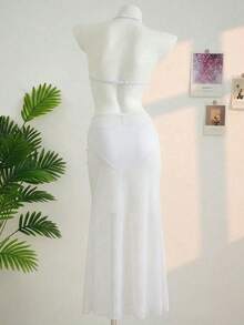 Travachic KIDS 少女针织蓝色比基尼套装，饰有海星图案，美人鱼造型，适合海滩度假，是夏季度假的理想之选 - 白色 - 查看 4