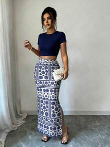 Franclia Women's Leopard Print Mesh Bodycon Mini Skirt - Blue - View 1