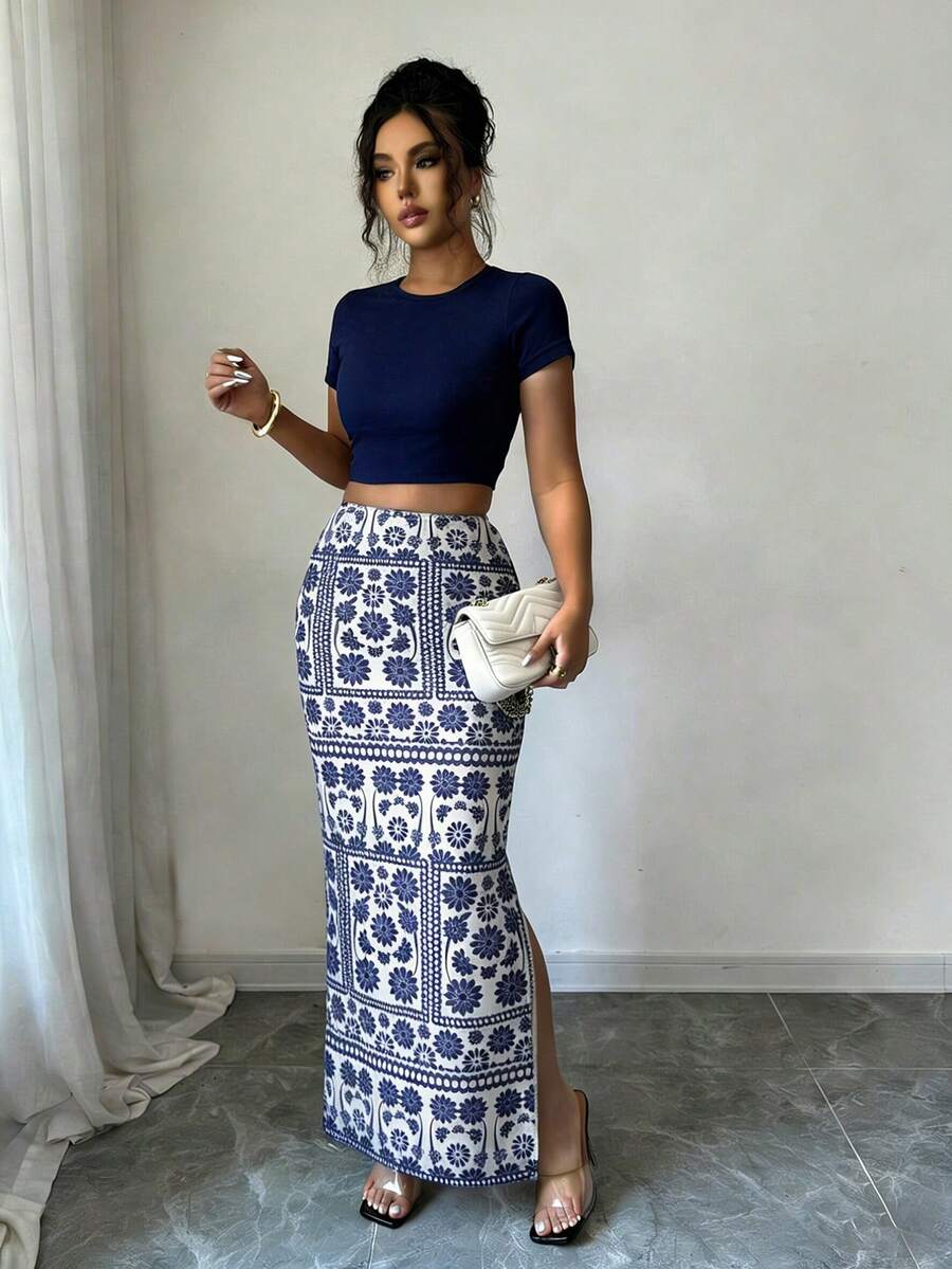 Franclia Women's Leopard Print Mesh Bodycon Mini Skirt - Blue - View 1