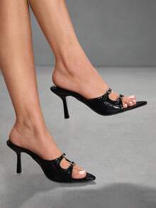 CUCCOO SZL 女士鞋履 春夏新款黑色尖头细高跟凉鞋 时尚舒适 百搭性感派对女式凉鞋拖鞋 - 黑色 - 查看 3