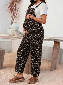 SHEIN Bộ áo liền quần bầu dáng rộng, in họa tiết toàn thân, có dây đeo vai điều chỉnh được và túi eo cài nút. - màu đen - Xem 3