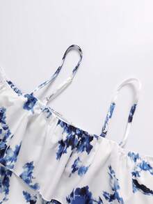 GlowEve Đầm chữ A bồng bềnh, dây mảnh, eo bèo nhún, họa tiết hoa xanh trắng, thích hợp cho mùa xuân hè, nghỉ dưỡng lãng mạn và mặc hàng ngày, phong cách Pháp thanh lịch, phù hợp cho bãi biển, vùng quê và những buổi hẹn hò. - Xanh và trắng - Xem 6