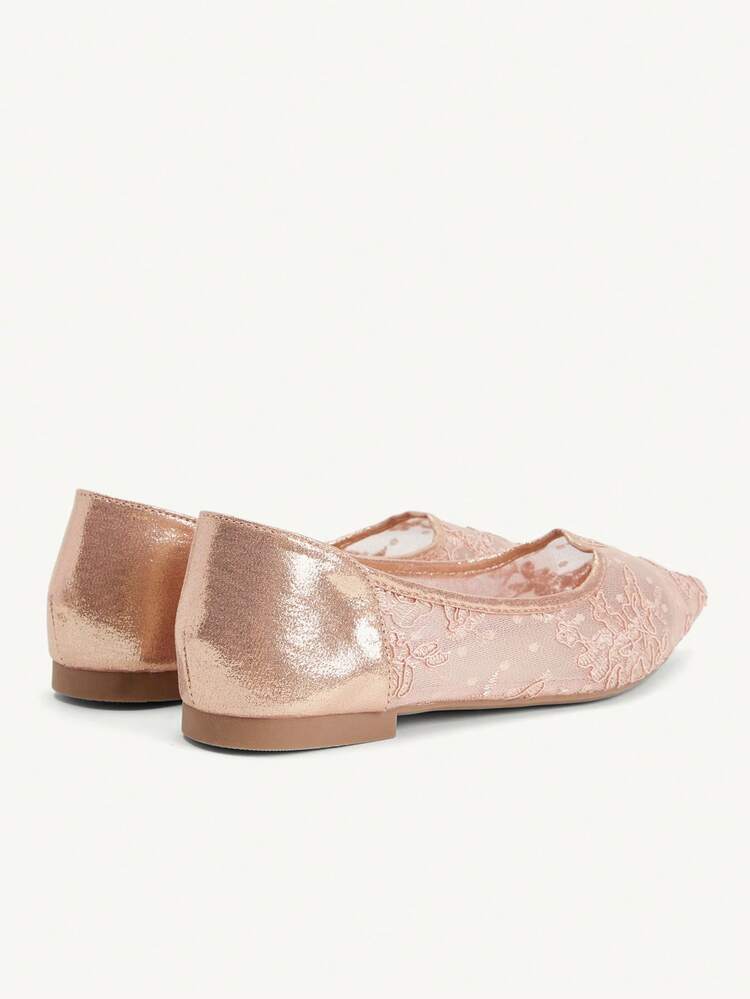 CUCCOO CHICEST Women Shoes Fashion Pointed Flat Bottom Champagne Lace Mesh Elegant Comfort Commuting Comfort Versatile Women's Flat Bottom Shoes Women's Shoes