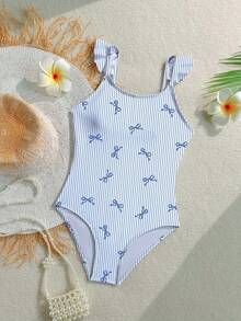 Bộ đồ bơi liền thân in hình bướm cho bé gái, có viền bèo nhún, màu xanh dương, thích hợp cho bãi biển, kỳ nghỉ hè. - Nhiều màu - Xem 6