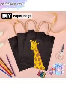 50个黑色牛皮纸袋，礼品袋、购物袋、食品袋、外卖袋，适用于生日、婚礼、派对礼物、烘焙和零食包装，可手绘DIY，适合派对、节日、家庭聚会等场合。 - 黑色牛皮紙 - 查看 9