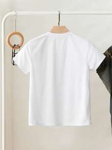 Black Solid Color Short Sleeve Top, Suitable For Outings, Commuting, And School Wear For Teenagers - White - View 2