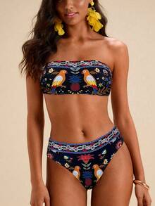 Travachic Women Floral Print Bandeau Bikini Set,Summer Outfits For Women,Swimsuits For Woman,Bathing Suits For Women - Multicolor - View 3