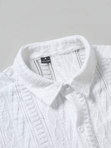 Manfinity Homme 男士短袖纽扣前开襟休闲舒适衬衫，夏季 - 白色 - 查看 3