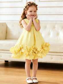 SHEIN Glamorique Kids Young Girls Elegant Princess Sleeveless Mid-Length Dress, Suitable For Outings, Parties And Other Occasions - Yellow - View 7