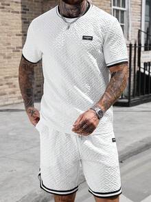 Manfinity Homme Men's Short Sleeve Textured Fabric T-Shirt Set, Suitable For Home, Outings, And Sports Wear - White - View 6