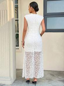 MaterniWear Vestido elegante de manga corta con encaje floral para maternidad - Blanco - Ver 2