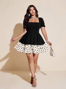 Viva Relle Plus Size Women's Polka Dot Fashionable Date Night Party Dress, Suitable For Summer - Multicolor - View 3