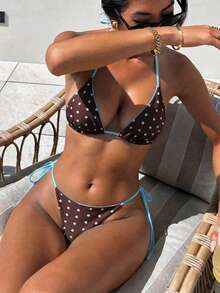 Swim Mod Women's Summer Beach Polka Dot Halter Tie Sexy Bikini And Triangle Briefs Swimsuit Set Bathing Suits For Women Polka Dot Bikini Sets For Women Women Swim Suit Set Zestiva Swimsuit Bikinis Set For Women Zebra Bikini Set Bikini Sets Polka Dot - Multicolor - View 1