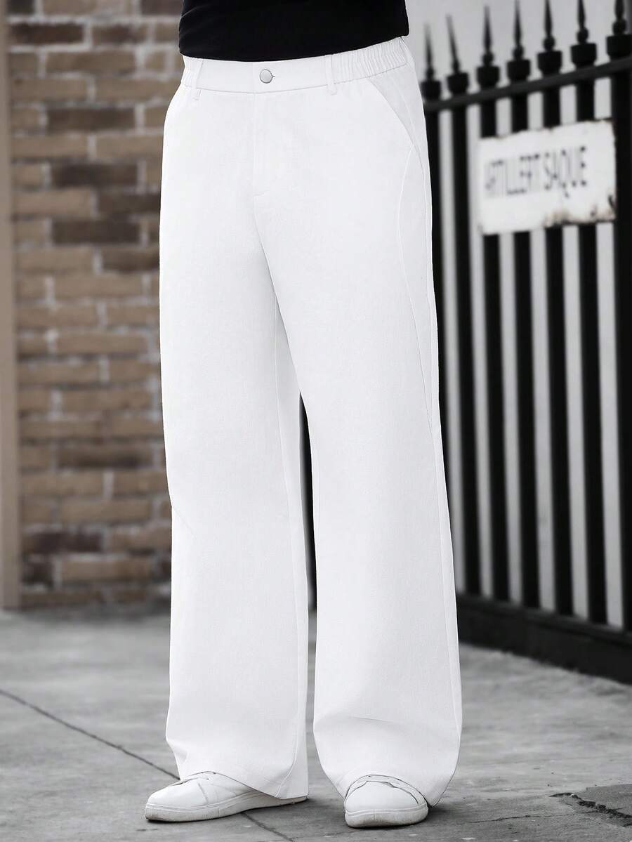 Manfinity CasualCool Pantalones rectos y ligeramente acampanados de estilo casual para hombres, color blanco - Blanco - Ver 1