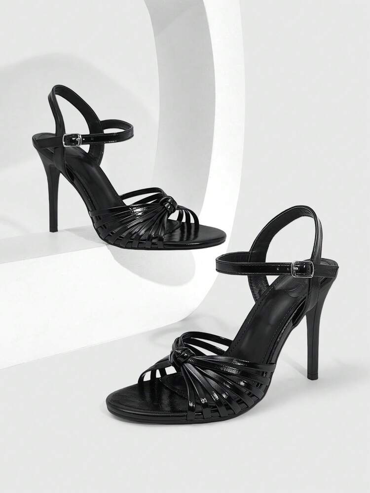 CUCCOO SZL Women's Round Toe Thin High Heel New Black Thin Strap Bow Ankle Strap Sandals, Minimalist Fashionable Sexy Party Formal High Heel Sandals, Spring/Summer Prom Heels